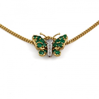 18ct gold Emerald/Diamond Pendant with chain